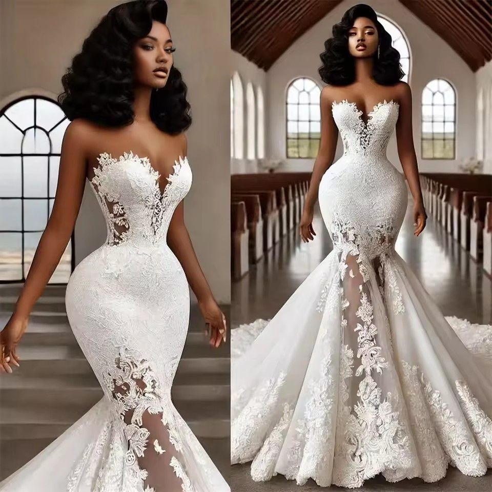 Pretty Mermaid Aso Ebi Wedding Dresses Luxury 2025 Lace Applique Sweetheart African Bridal Gowns vestidos novias boda Customized BC21481