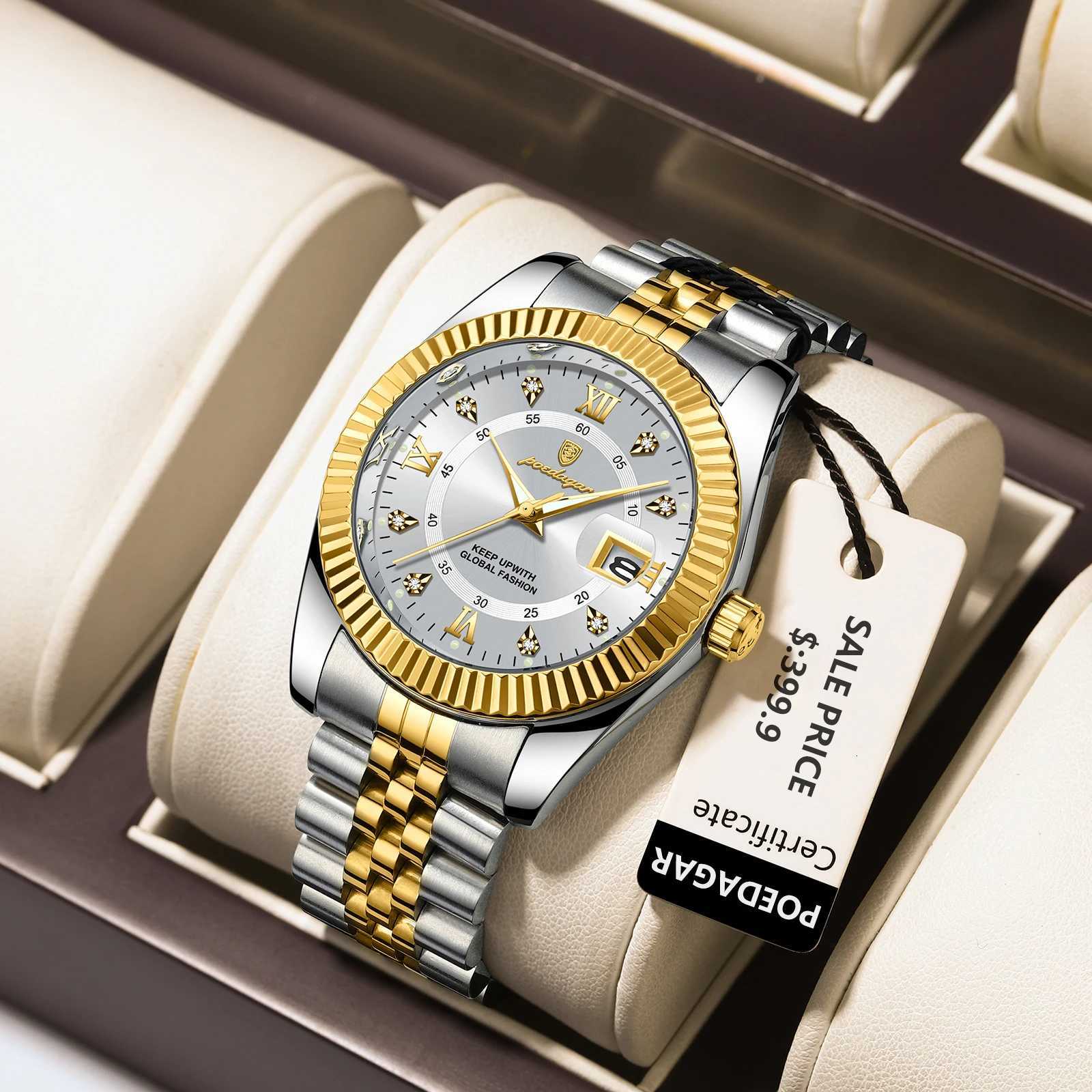 POEDAGAR Luxury Business Mens Wristwatch Waterproof Luminous Date Military Mens Watch Stainless Steel Fashion Mens Quartz Watches W250724