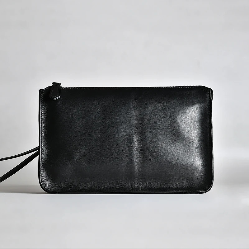 NUPUGOO Business Men Clutch Bag Genuine Leather Black Casual Large Capacity Purses High Quality Wallet Man Bag For 7.9 Inch Ipad 250723