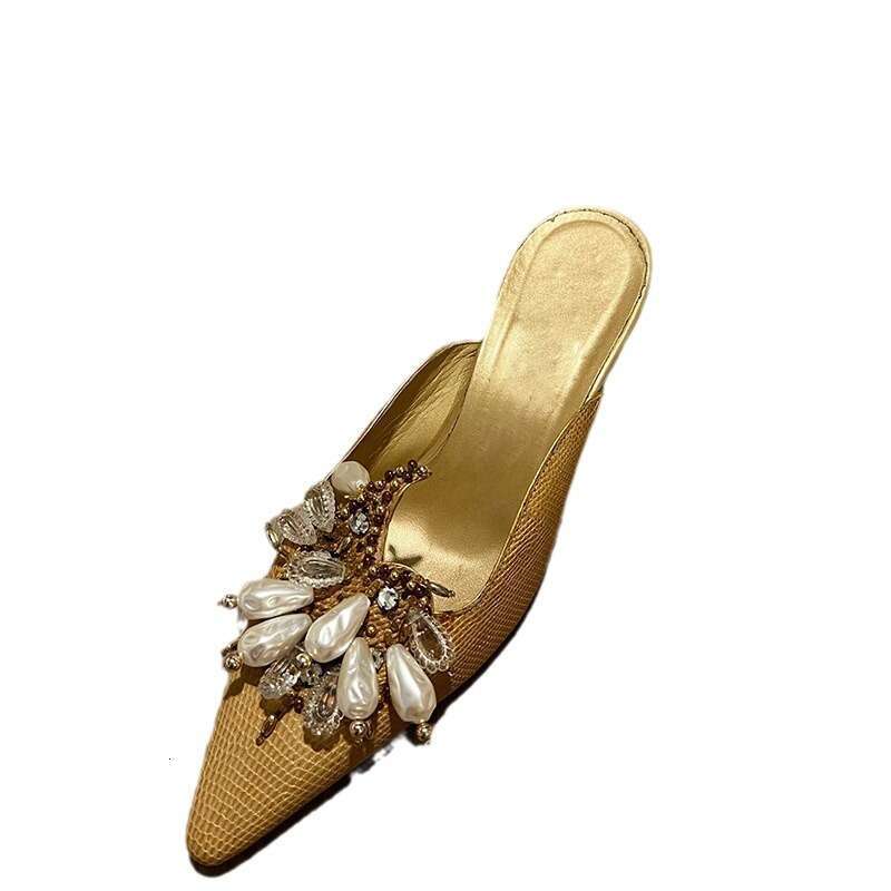 Heel Sandals Sandals Shoes Women Heels Gold Cap Sandals For Women Outdoor Wear New Summer French Style Small Thin Heel Versatile Pointed To