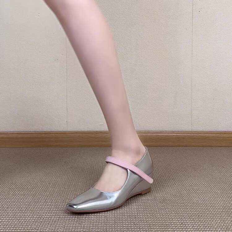 Heel Sandals Sandals Shoes Women Heels New Style Wedge Square Toe Shallow Mouth Mary Jane Shoes For Women Korean Version Velcro Color Block
