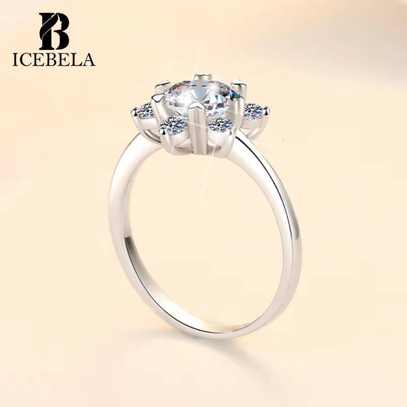 Fine Designer 925 Sterling Silver Bridal Jewelry Luxury Sweet Shine Flower Snowflake 1ct Zircon Moissanite Rings for Girls