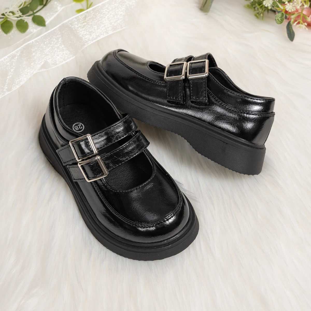 Classic Childrens Leather Shoes Spring and Autumn Bow Metal Buckle Mary Jane Par Shoes Soft Bottom Black Princess Shoes XJ250724