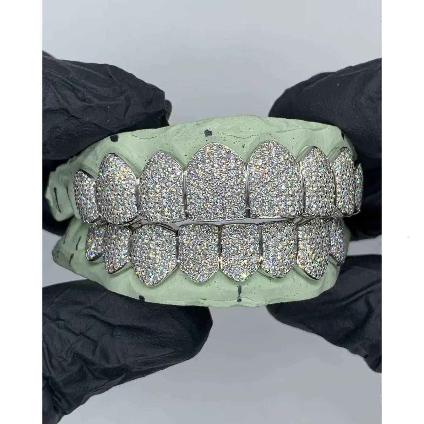 VVS Moissanite Grillz in 925 Sterling Silver Diamond Tester Approved