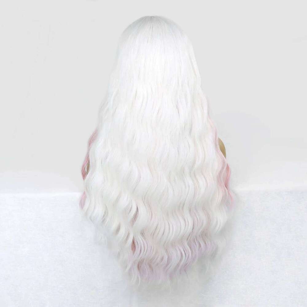 White Pink Synthetic Front Wigs Water Wave Colored Cosplay for Women Highlight Curly Heat Resistant Lace Frontal Wig