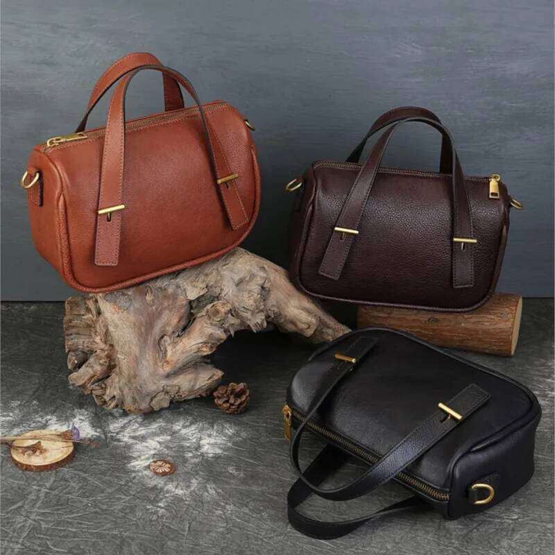 Johnature Genuine Leather Women's 2025 New Retro Large Capacity Boston Bag Commuting Versatile Handbag Shoulder Bags