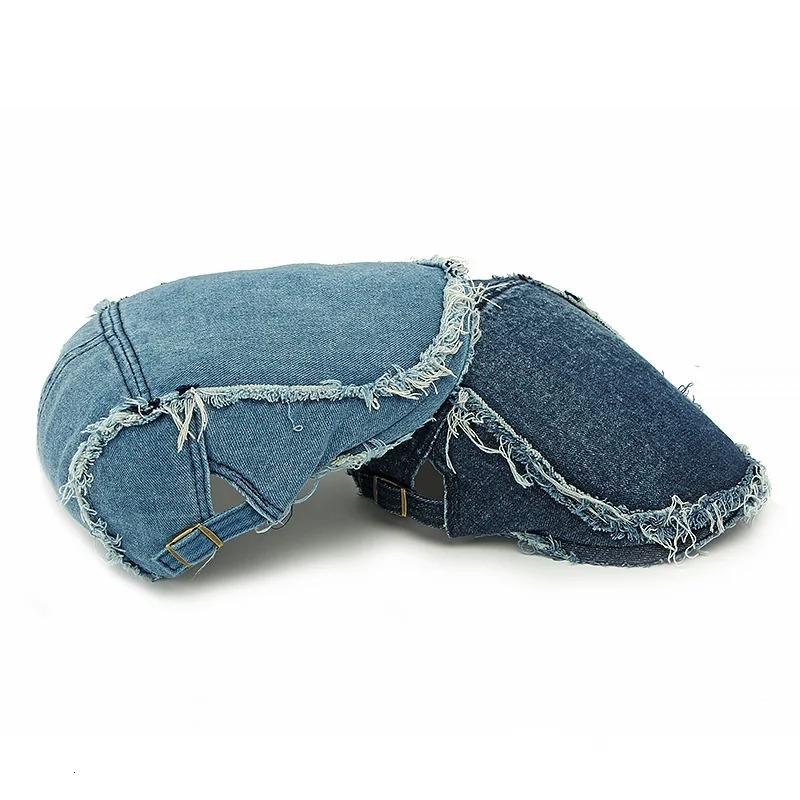 Retro Washed Denim Berets Women Soft Top Burrs Handsome Adult Men sboy Caps Casual Versatile Street Blue Forward Hats 250723