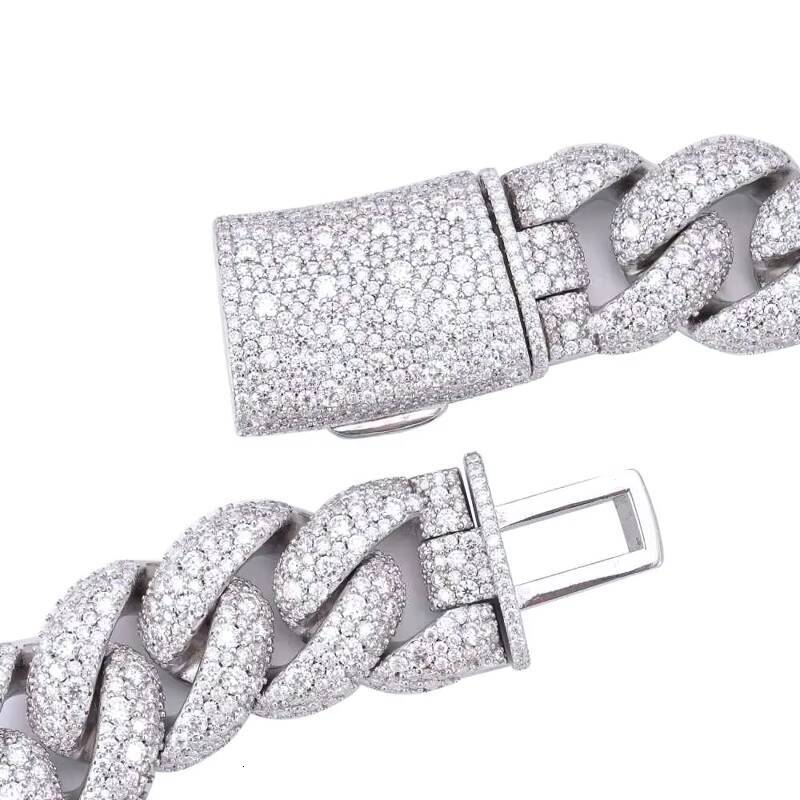 GRA D Color Iced Out Moissanite 20MM Mens Cluster Miami Cuban Link Chain With 925 Sterling Silver Pass Diamond Tester