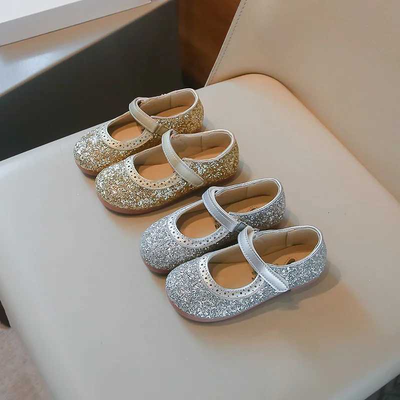 Girls Princess Shoes Sequins Glimmer Gold Silver Par Kids Flat Shoe Round Toe Flexible Autumn Sleek Children Shoe 26-35 XJ250724