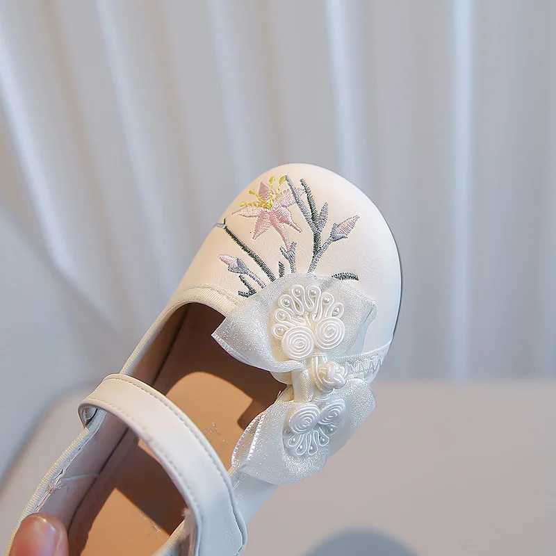 Children Flats Shoes with Mesh Knot Girls Embroidered Leather Shoes for Girls Wedding Kids Elegant Temperament Princess Shoes XJ250724