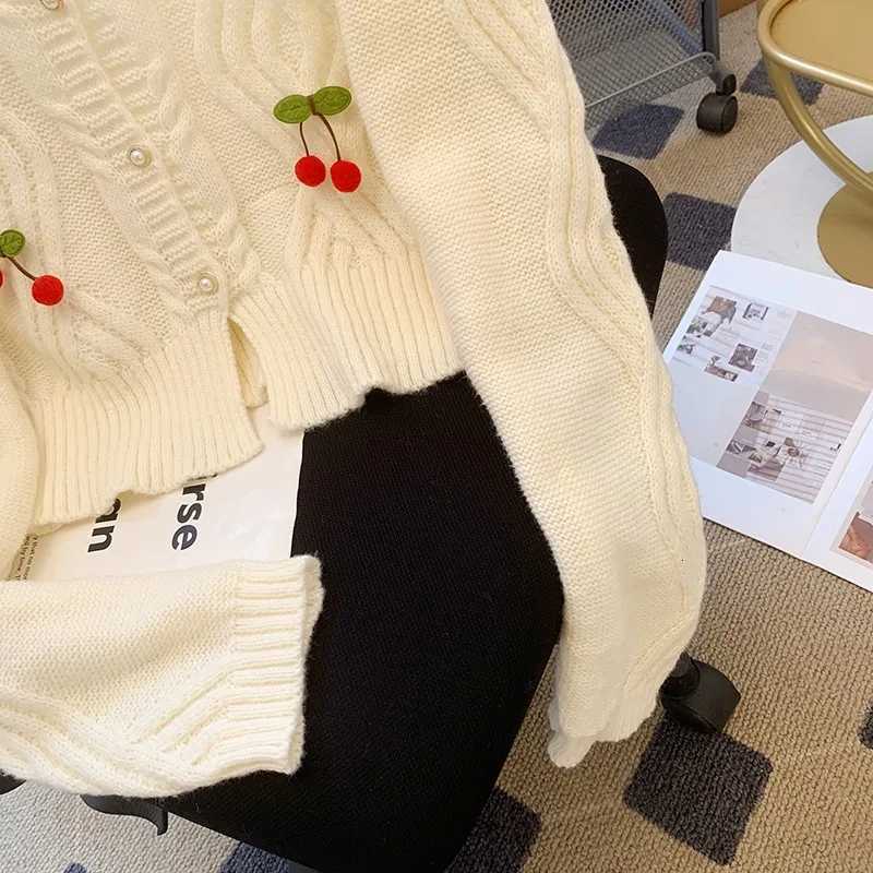 2024 New Korean Fashion Cherry Designer Knitted Sweater Cardigans for Women Streetwear Ladies Tops Autumn X250724