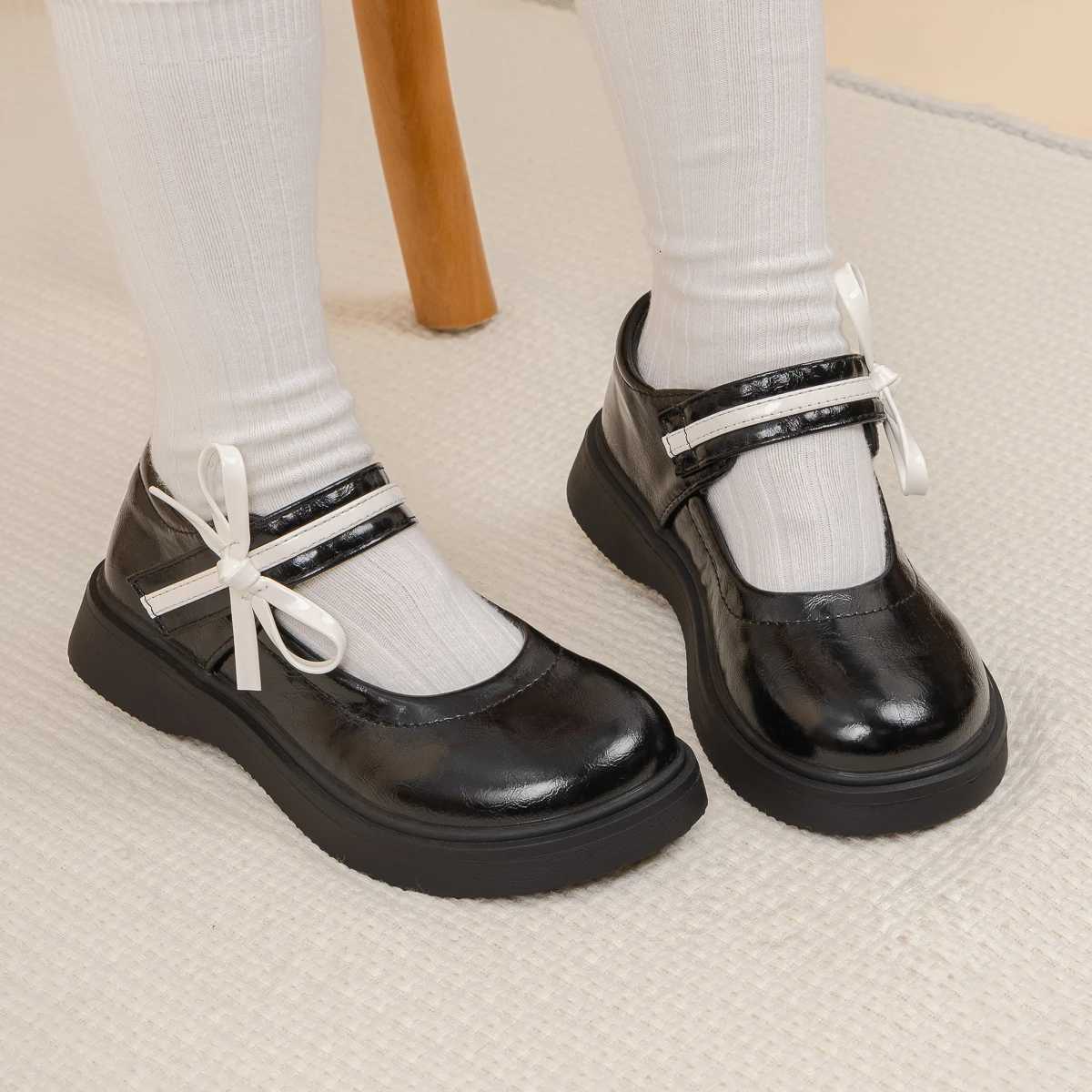 Classic Childrens Leather Shoes Spring and Autumn Bow Metal Buckle Mary Jane Par Shoes Soft Bottom Black Princess Shoes XJ250724