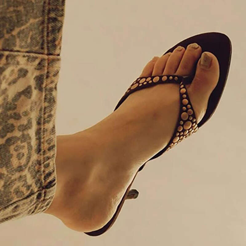 Heel Sandals Sandals Shoes Women Heels Studded Decor High Heels Summer New Toe Clip Hot Girl Fashion Thong Sandals Women