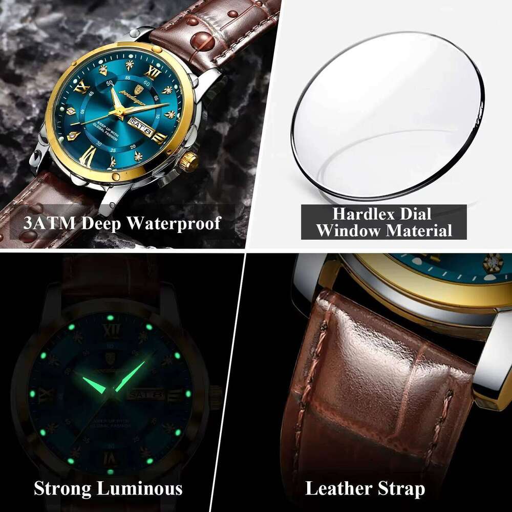 DHwatches POEDAGAR Fashion Elegant Week Waterproof Luminous Men Wristwatch Leather Strap Reloj Men's Watch for Man