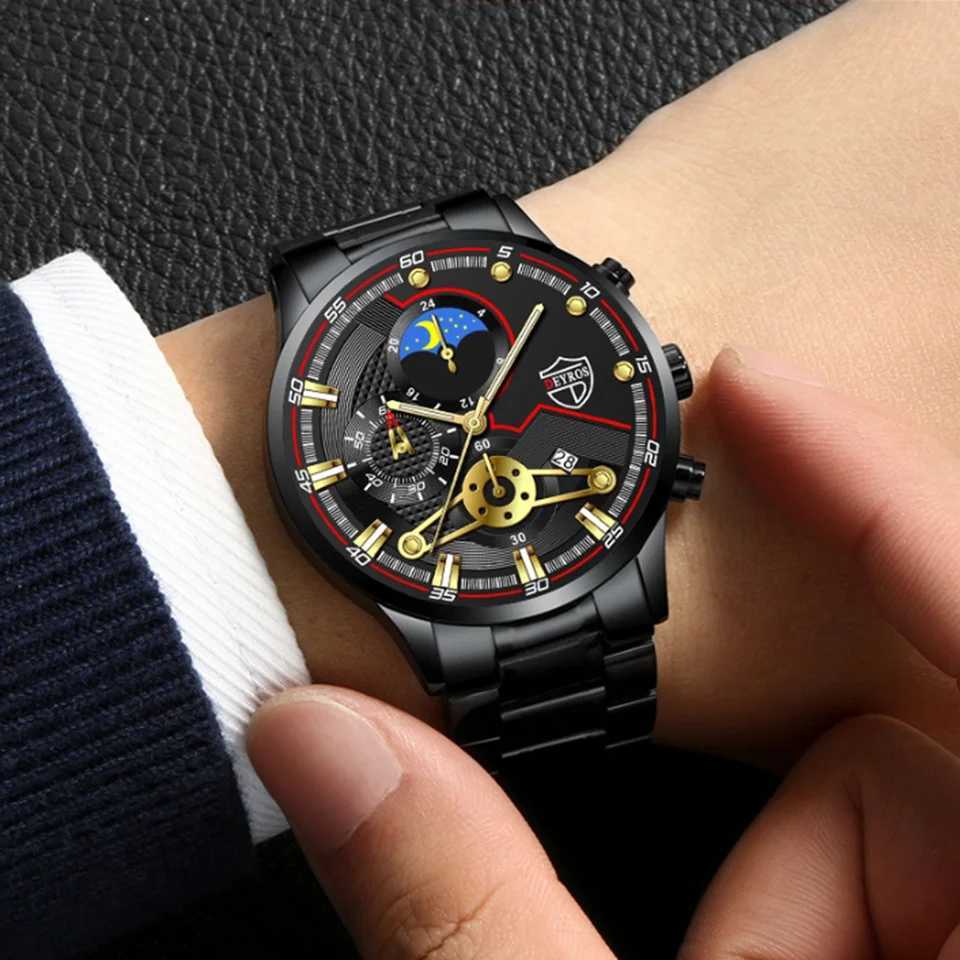 Mens Luxury 3-Piece Business Watches Mens Full Calendar Leisure Sports Watch Men Stainless Steel Quartz Watch W250724