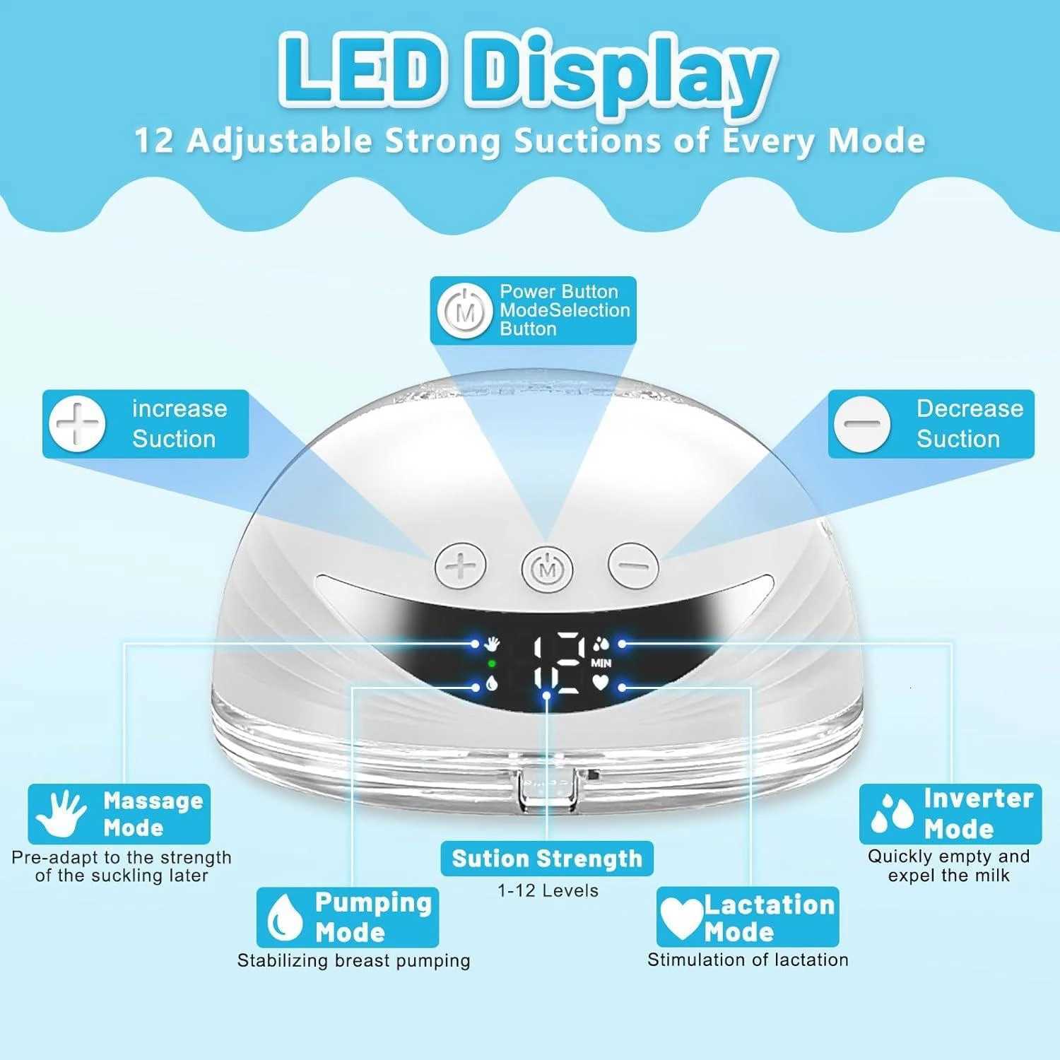 Electric Wearable Breastmilk Pump Handsfree BPA Free Low Noise Powerful Suction 4 Modes 12 Levels Shell Shape Wireless Breast Pump X250724