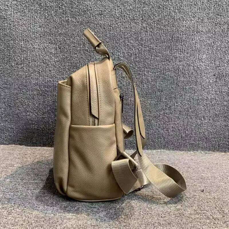 Women's Real Cow Leather Campus Style Backpack, Large Capacity, Multiple Pockets, Soft Casual Solid Color Travel Bag