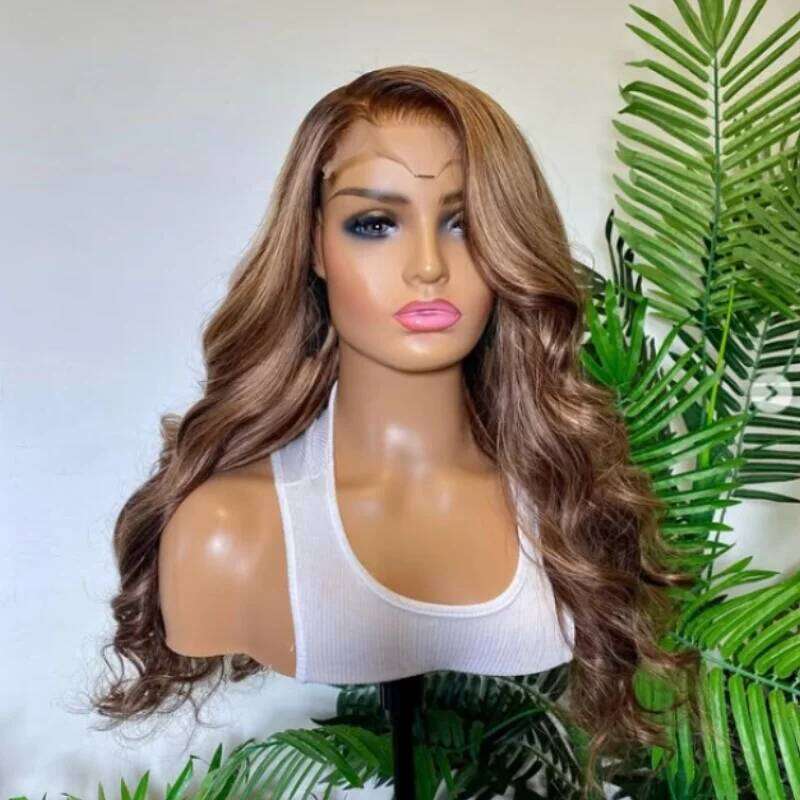High Quality Red Brown Synthetic Lace Front Body Wave Natural Soft Layered Dark Roots Free Part Loose Wig For Women