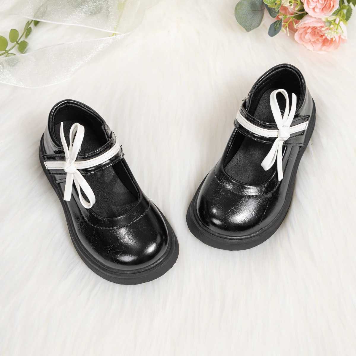 Classic Childrens Leather Shoes Spring and Autumn Bow Metal Buckle Mary Jane Par Shoes Soft Bottom Black Princess Shoes XJ250724