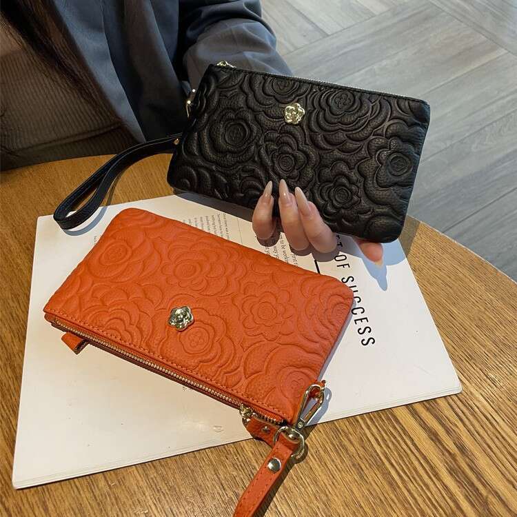 Top Layer Cowhide Long Printed Wristlet Bag Fashionable Mom Clutch Classic Trendy Versatile Wallet