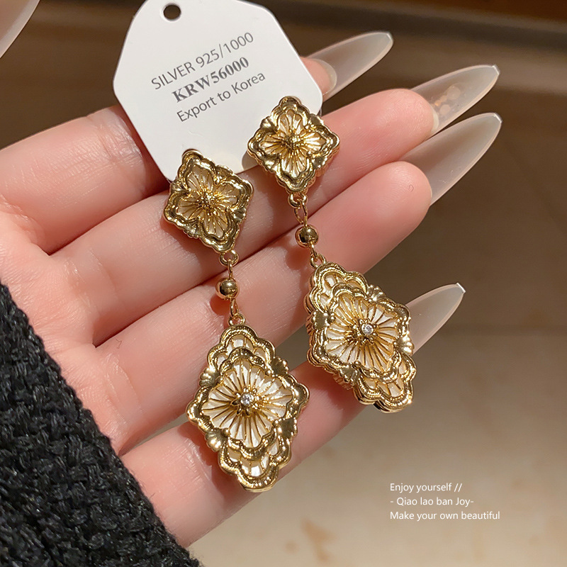 Gold Tone Flower Drop Earrings Filigree & Shell Accents Elegant Party Jewelry And Daily Wear Gift For Her High Quality And Stylish Jewelry