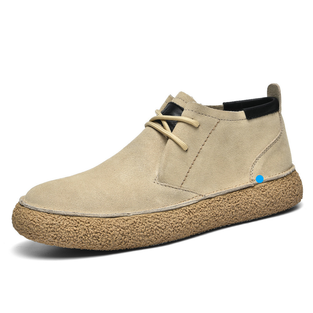Nubuck Leather Suede Mid-Top Sneakers Martin Boots Men's Casual Thick-Soled Trendy Shoes