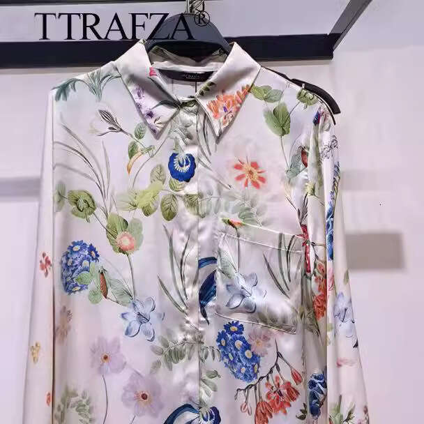 TRAFZA Summer New Women's Fresh And Elegant Turn-Down Collar Floral Long Sleeve Shirt B5