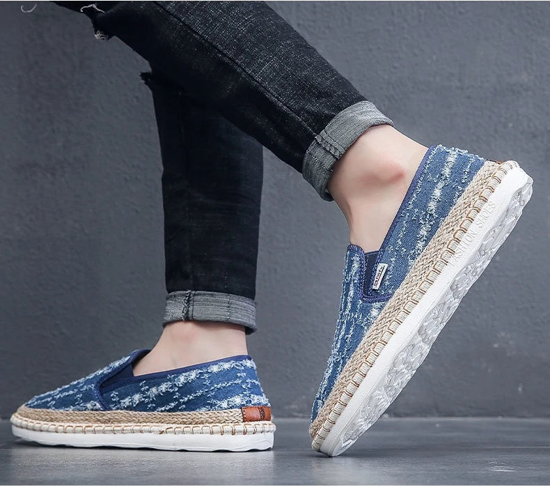 Male Moccasin Breathable Casual Canvas Shoes Hemp Insole Fisherman Shoes Slip on Loafers Mens Espadrille Summer Flats Shoe 250716