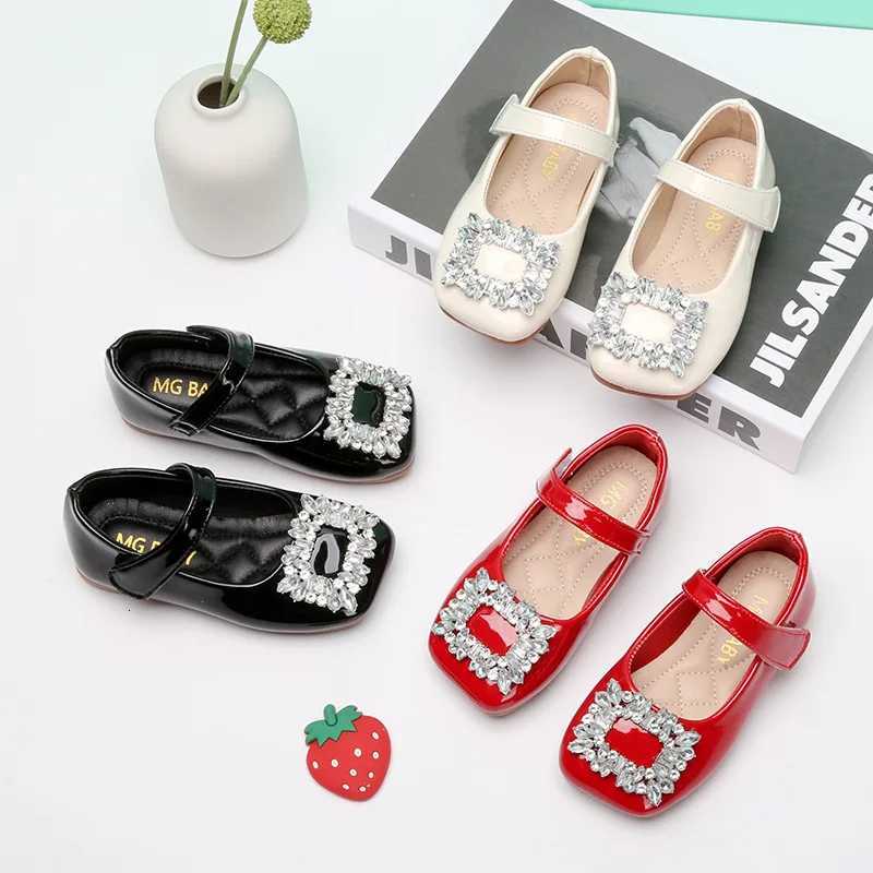 Girls Leather Shoes Chic Korean Style Rhinestones Buckle Little Big Kids Princess Mary Jane Children Fashion Dress Flats Sweet XJ250724