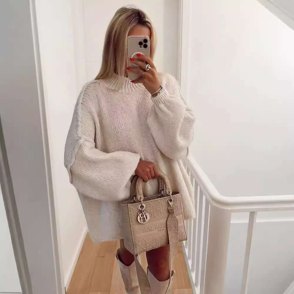 TRAFZA Women's Autumn And Winter New Style Elegant Round Neck Simple Thin Knit Sweater B5