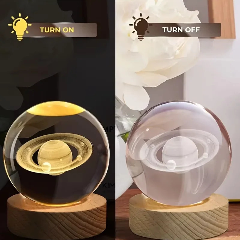 Luminous Crystal Ball LED Night Light Solar System 3D Moon Table Lamp USB Bedroom Atmosphere for Birthday Kid Gift 250716