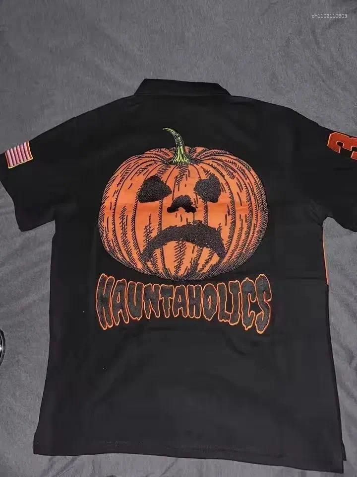 Men's Polos Y2k Haunted Mound Short Sleeve Shirts Collar Retro T-shirt Gothic Pattern Embroider Men Women 2000s Street Clothing