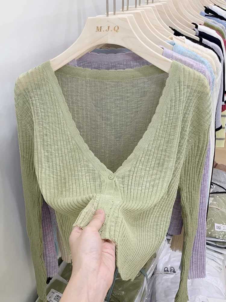 New Short Ice Silk Knitted Sun Protection Cardigan Womens Thin Summer 2025 Skirt Layered Gauze Jacket Air-conditioned Cover Up X250724