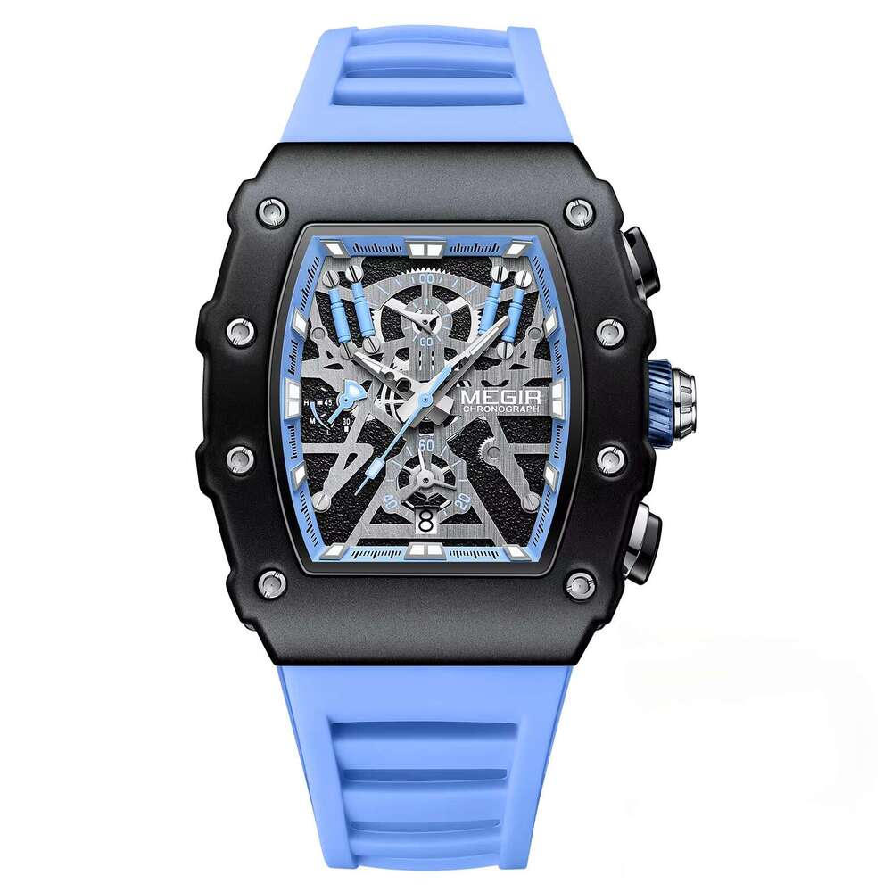 DHwatches MEGIR Men's Watch - Digital-Analog, Luminous, 30M Waterproof, Silicone Strap, Chronograph Sports Barrel shape Wristwatch