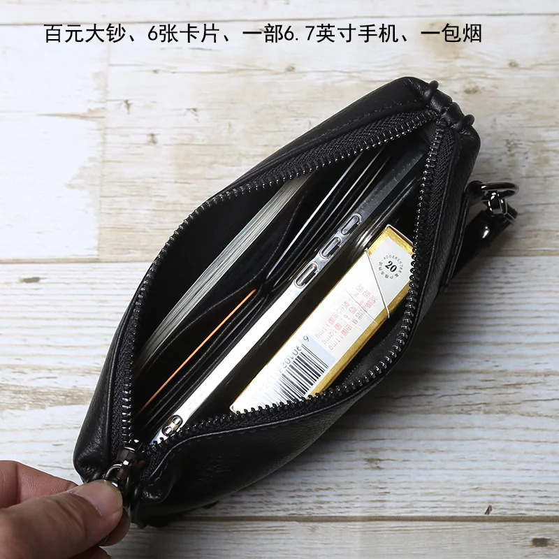 Genuine Leather Handbag For Mens Soft Leather Retro Casual Top Layer Cowhide Long Wallet With Large Capacity Zipper Phone Bag 250723