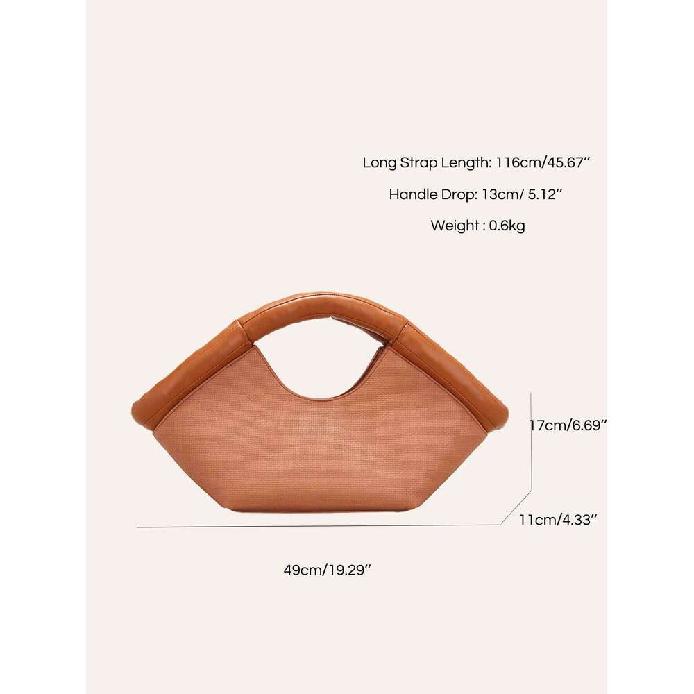 Niche Design Women Fashion Shoulder Handbag PU Vegan Leather Cotton Filled Handles Top-Handle Bag Large Tote Bucket Purse