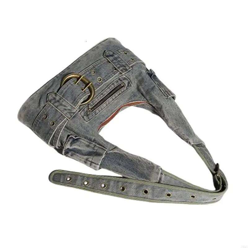 28GD Vintage Punk Denims Handbag with Adjustable Strap for Women Jeans Shoulder Bag