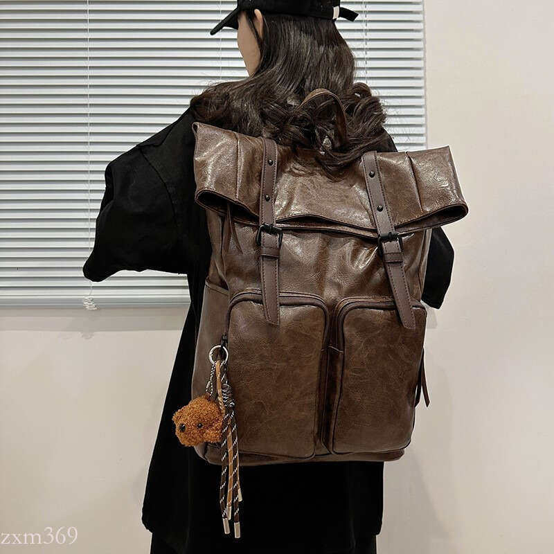 High-end PU Leather Backpack Men, New Trendy Brand, Large Capacity Travel Backpack, Casual Student School Bag, Laptop Bag for Women