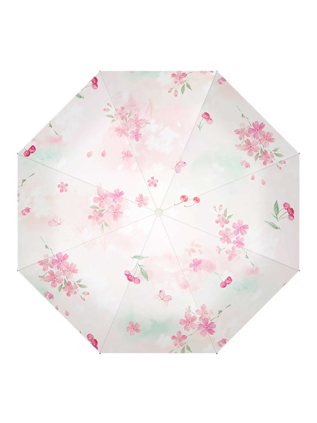 Falling Cherry Blossoms Colorful Printed Pattern Umbrella Fully Automatic Umbrella Waterproof Sunscreen UV Protection Portable R250724