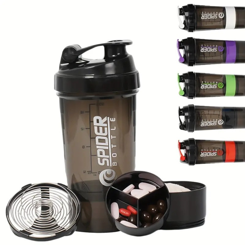 Three-layer Detachable Shaker Outdoor Sports Fitness Protein Powder Milkshake with Stirring Ball Plastic Water Cup