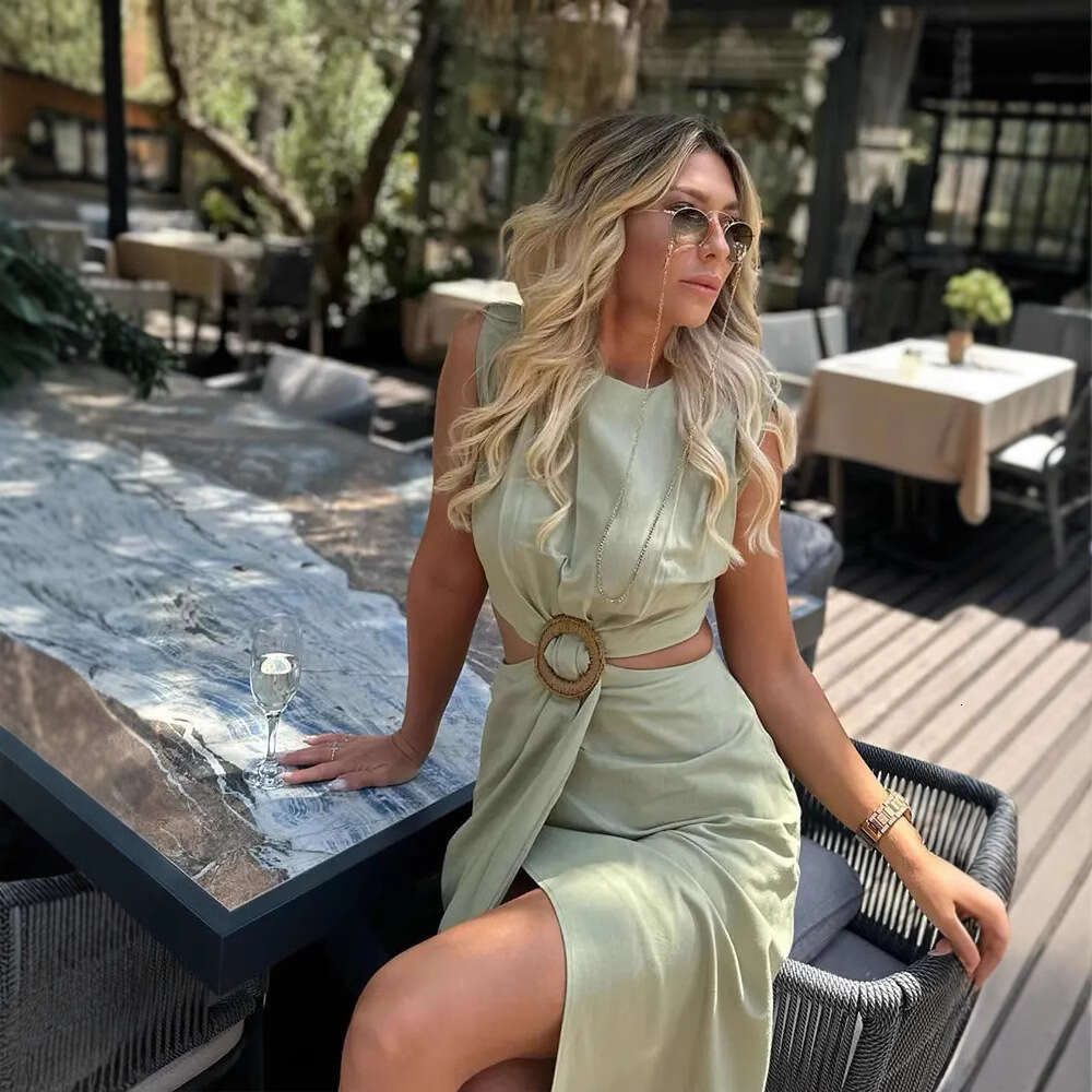 Autumn New Women's Fashion Elegant Open Design Buckle Decorated Dress B5