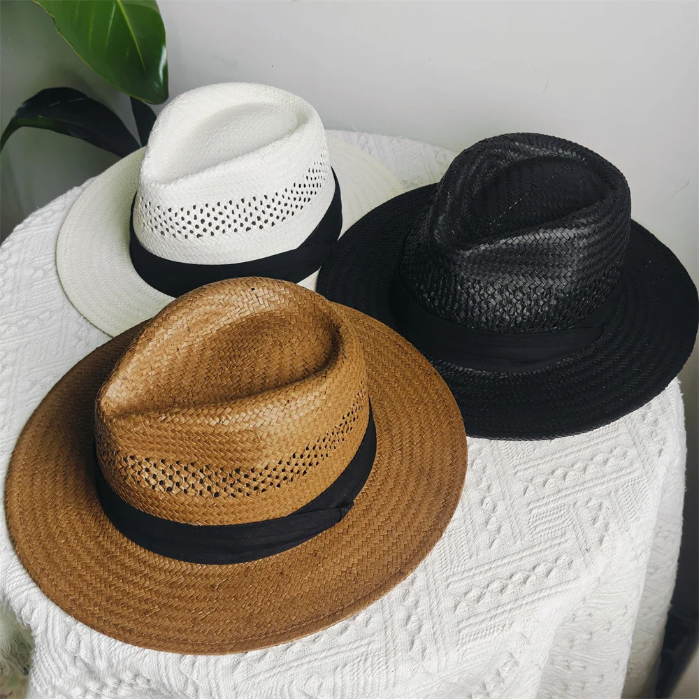 Panama Hat Summer Fashion Simple Men and Women Wide Brim Female Jazz Top Hat Classic Gentleman Beach Sun Hat sombrero hombre 250722