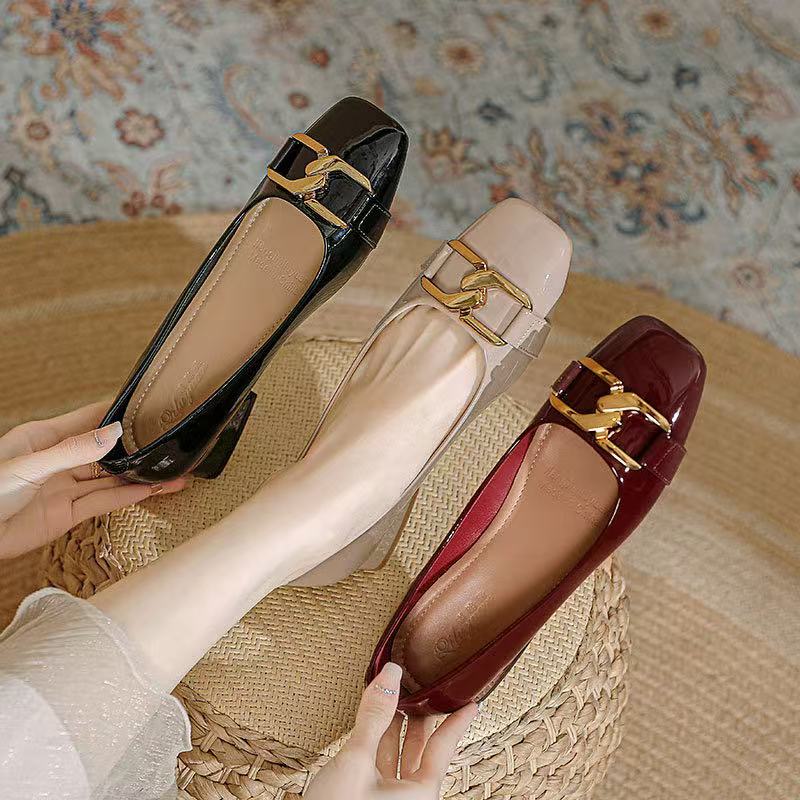 women's genuine leather thick med heel square toeslip-on pumps fringe chain OL style elegant ladies single shoes 9e43 dh5367242