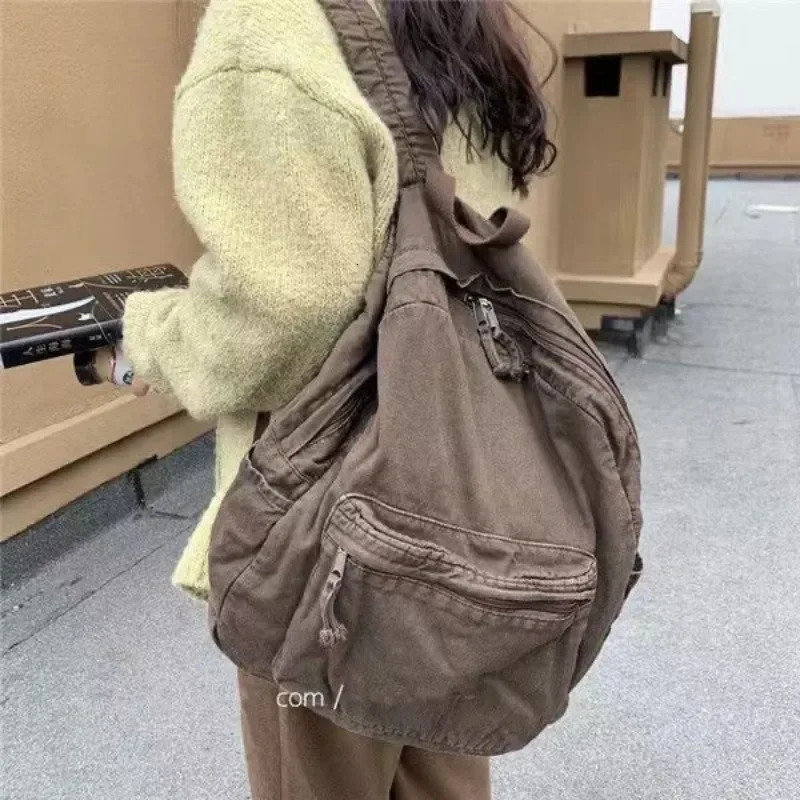 Vintage Backpack for Women Canvas Women Rucksack Zipper Casual Medium-Capacity Preppy Style Female Bag 250723