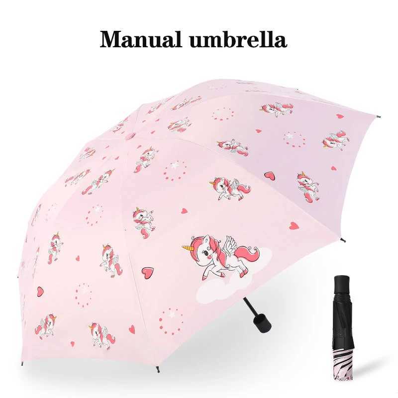 Automatic Umbrella Pink and Purple Unicorns Lovely Umbrella Shade Umbrellas UV Blocking Rain and Wind Automatic Umbrella R250724