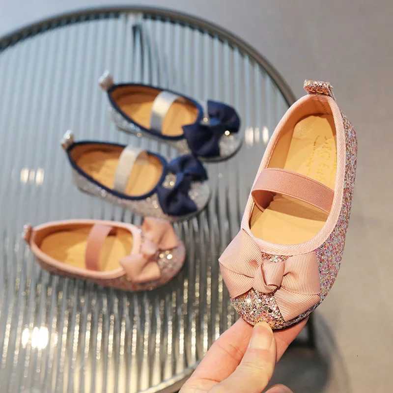 Girls Casual Shoes Kids Flats Princess Glitter Leather Shoes Children Bowtie Mules Sequins Fashion 2024 New Ballet Shoes XJ250724