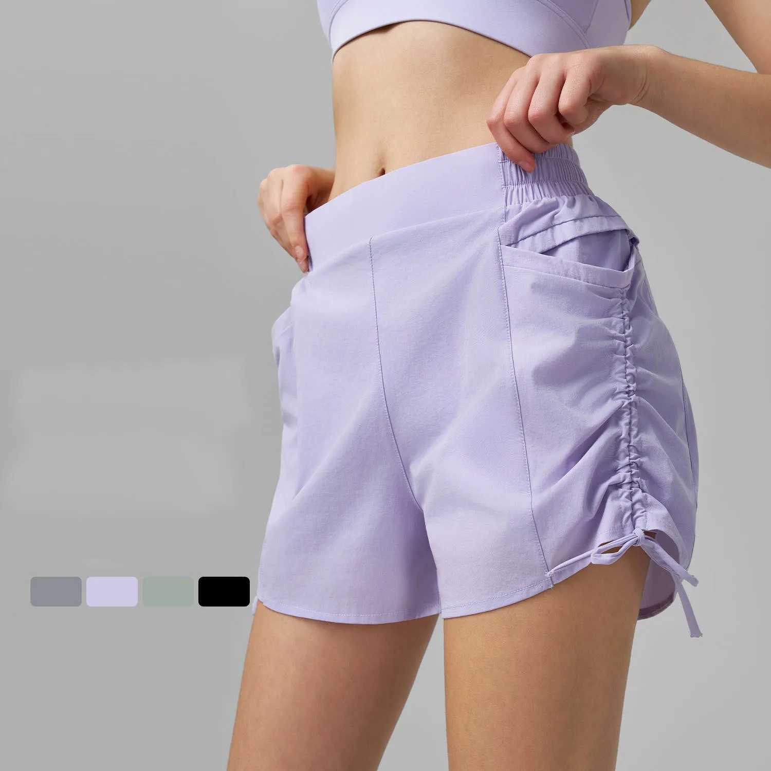 Yoga Shorts With Pockets Drawstring High Waist Fake Two Pieces Riding Sports Shorts Double Layer Workout Training Shorts XJ250724