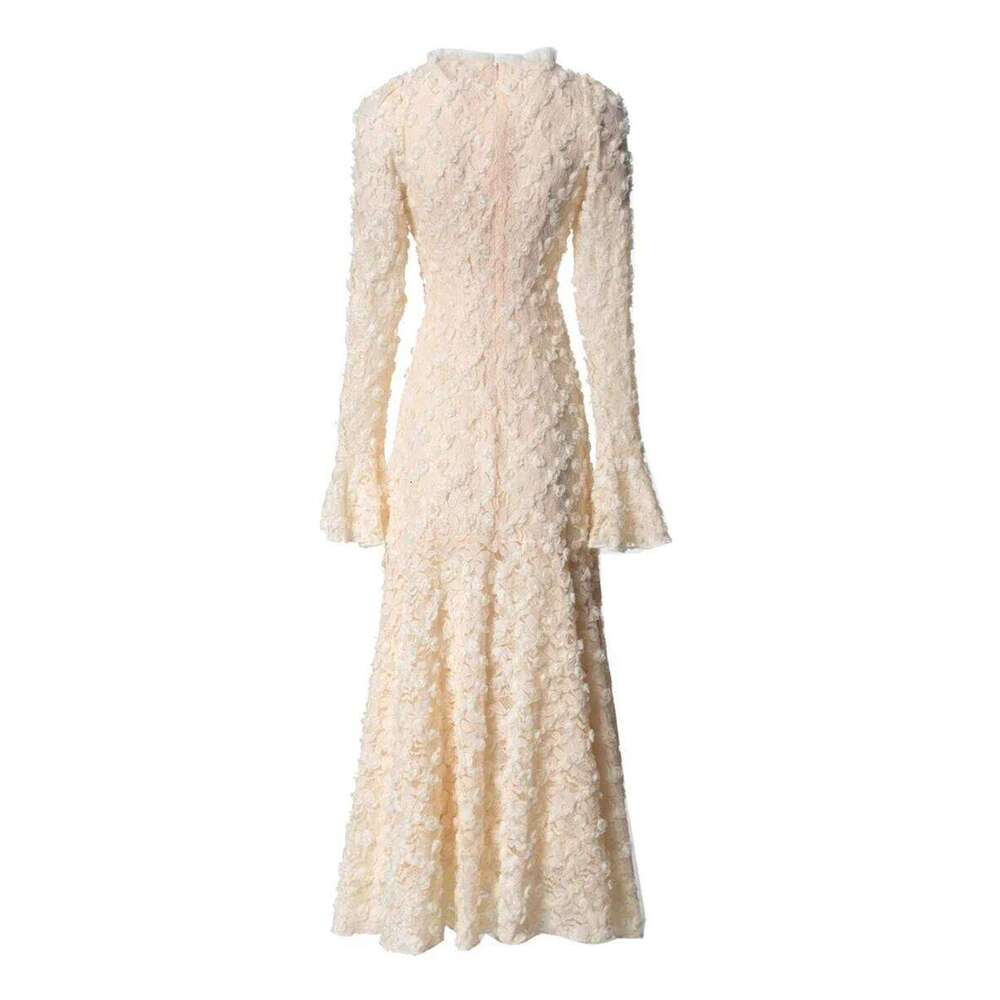 TWOTWINSTYLE Solid Slimming Spliced Appliques Dresses For Women Round Neck Long Sleeves Patchwork Single Breasted Dress Female