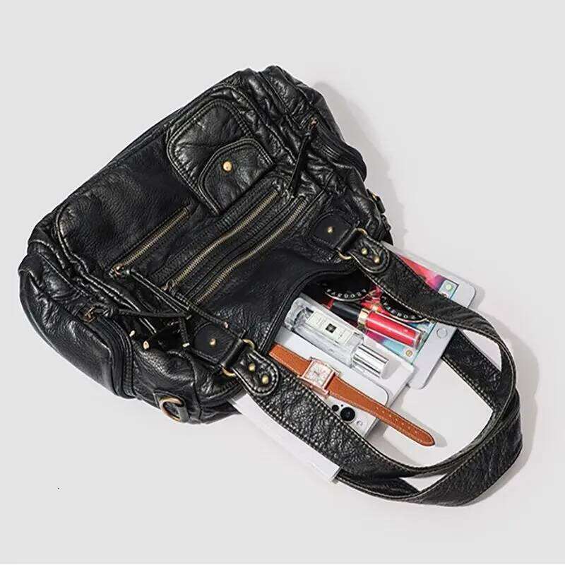HAEX Women's Punk Biker Tote Bag Large Capacity PU Leather Crossbody Purse With Multi Pockets For Work Commute Moto Style