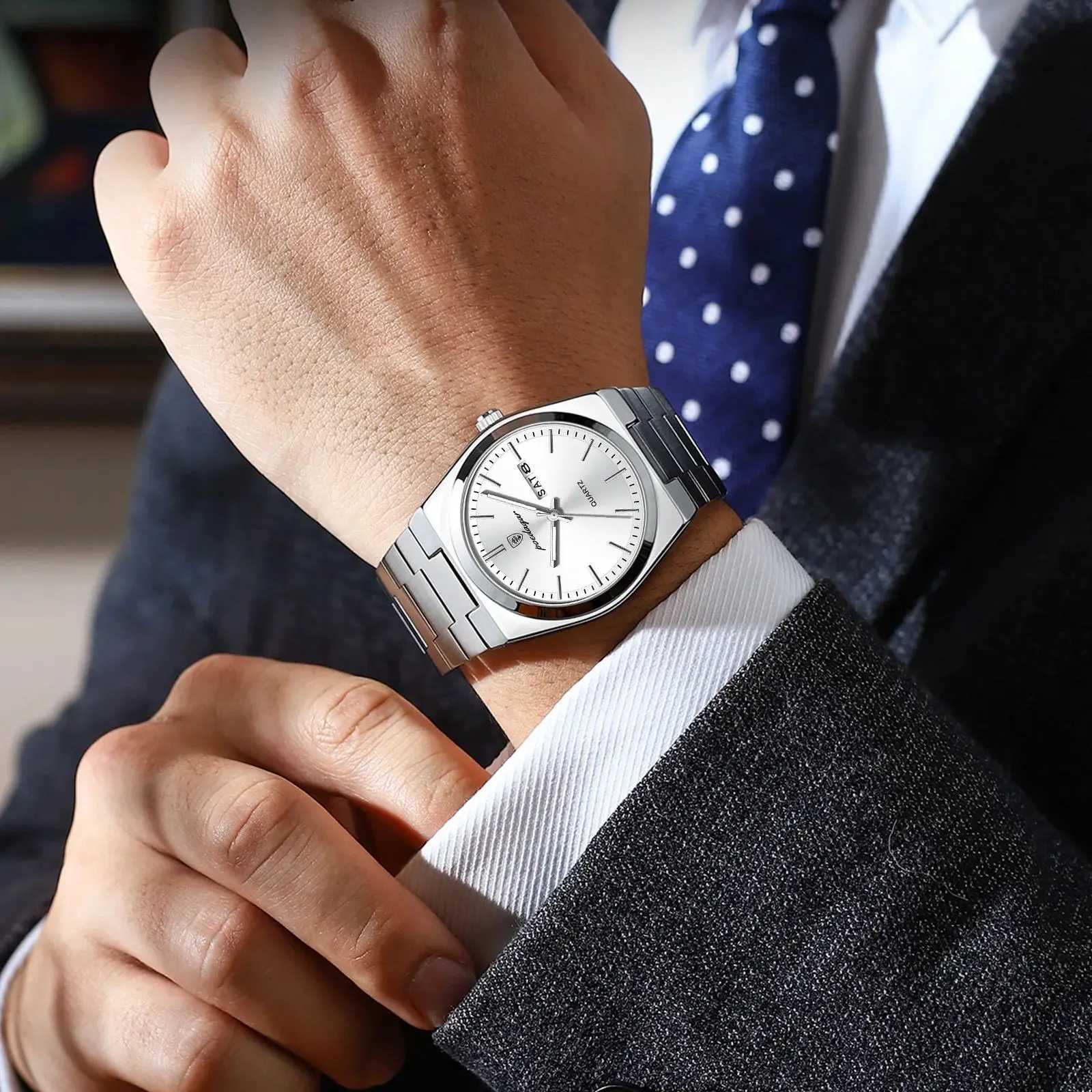 POEDAGAR Luxury Business Mens Wristwatch Waterproof Luminous Stainless Steel Mens Watch Date Week Fashion Quartz Mens Watches + Box W250724